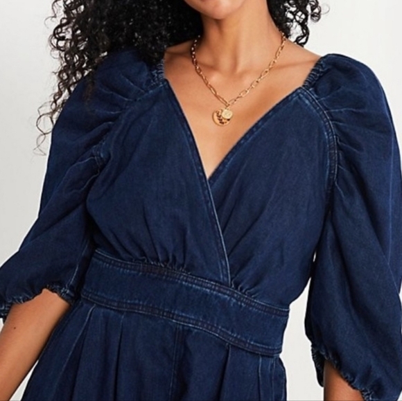 Free People Greta dark wash Denim romper - Picture 2 of 13